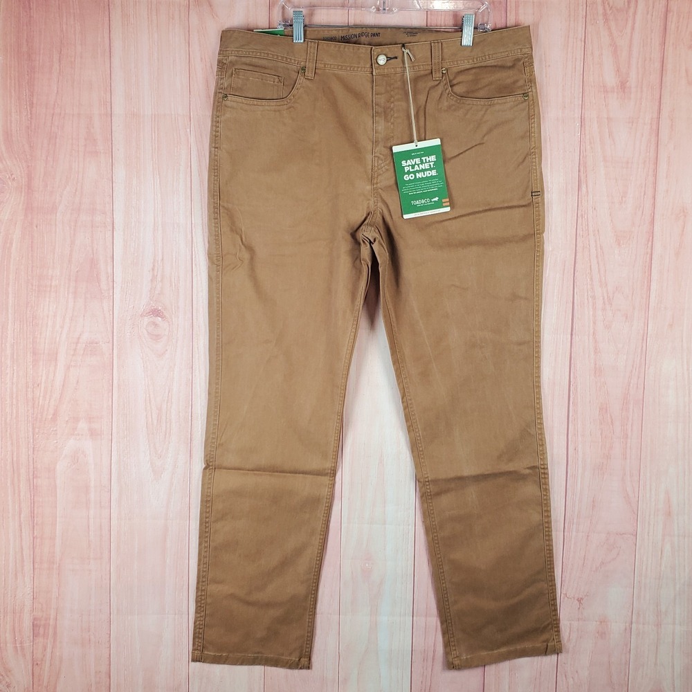 Toad&Co Mission Ridge Mens Pants Sz 38 X 32 Tan Cotton 5-Pockets Design Classic